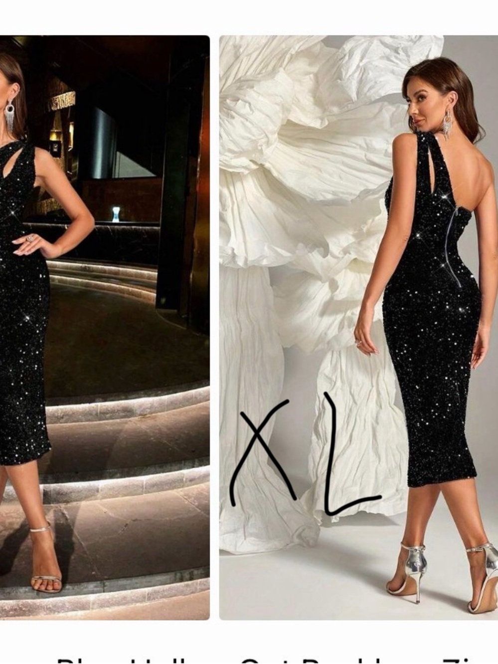 Black Sequin One-Shoulder Midi Dress - Elegant Evening Wear